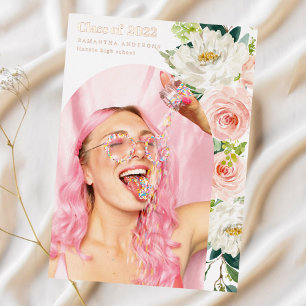 Invitación Con Relieve Metalizado Fancy Flower Photo Arch Graduate Rosa Relieve meta