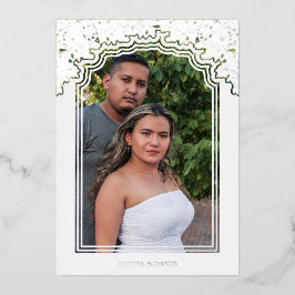 Invitación Con Relieve Metalizado Fancy Frame Photo Wedding Flowers & Branches