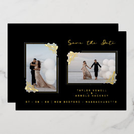 Invitación Con Relieve Metalizado Fancy Golden Minimalist Branches 2 Photos Wedding