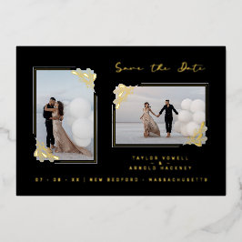 Invitación Con Relieve Metalizado Fancy Golden Minimalist Branches 2 Photos Wedding