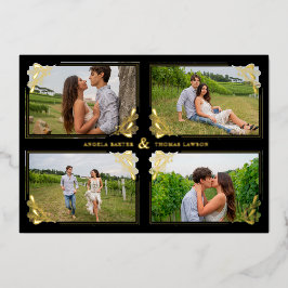 Invitación Con Relieve Metalizado Fancy Golden Minimalist Branches Frame 4 Photos
