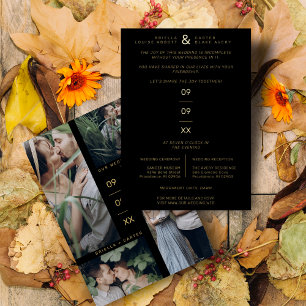 Invitación Con Relieve Metalizado Fancy Minimal Moderno 4 Fotos Collage Boda