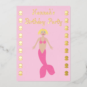 Invitación Con Relieve Metalizado Fantasia de Sirena Rosa Bonita Cumpleaños Personal