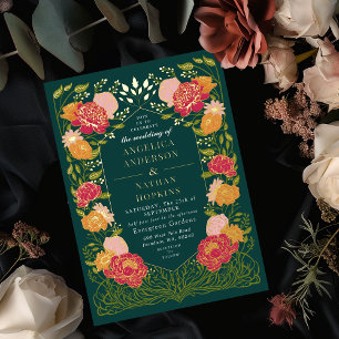 Invitación Con Relieve Metalizado Fantasía Encantada Boda de Jardín Floral