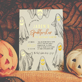 Invitación Con Relieve Metalizado Fantasma de Halloween Fantasma de cumpleaños tácti