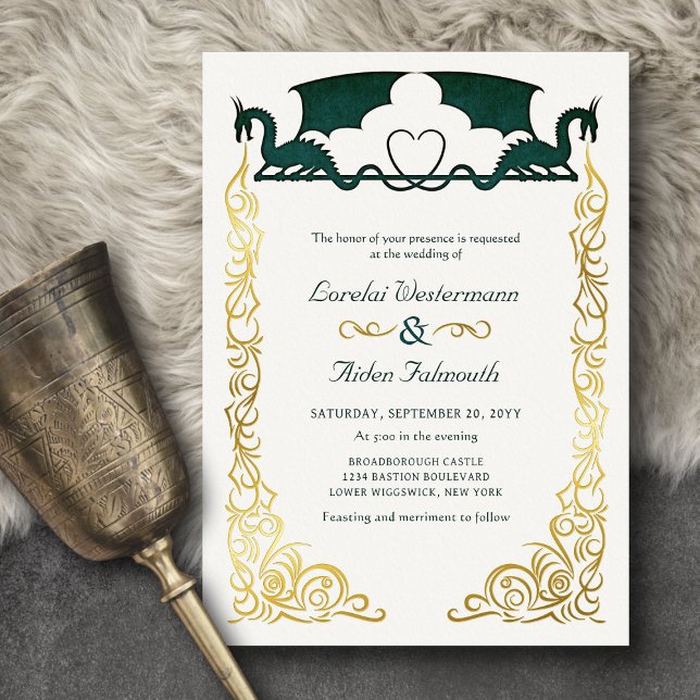 Invitación Con Relieve Metalizado Fantasy Dragon Green Wedding (Subido por el creador)