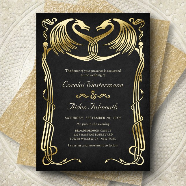 Invitación Con Relieve Metalizado Fantasy Dragon Wedding (Subido por el creador)