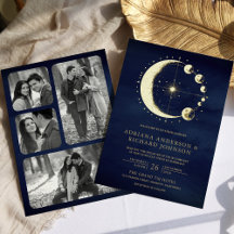 Fases de la Luna Creciente Celestial Azul Boda Dor