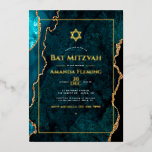 Invitación Con Relieve Metalizado Faux Agate verde azulado y oro Bat Mitzvah<br><div class="desc">Guay acuarela agate la invitación a Bat Mitzvah en acentos de turquesa - personalizable verde azulado y dorado a los detalles de tu evento.</div>