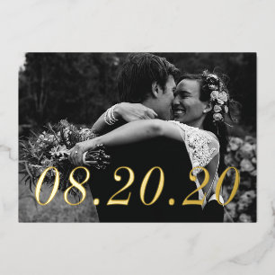 Invitación Con Relieve Metalizado Fecha numérica sólo Boda casado