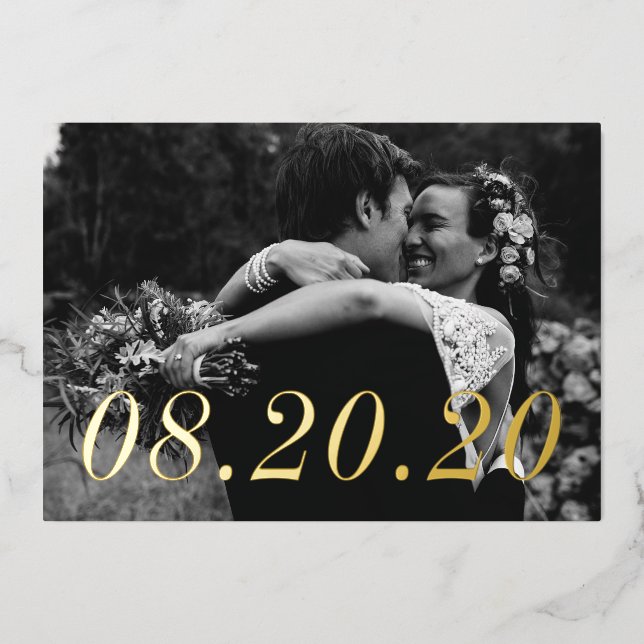 Invitación Con Relieve Metalizado Fecha numérica sólo Boda casado (Anverso)