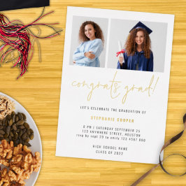 Invitación Con Relieve Metalizado Felicidades Graduado Graduación 2022 2 Fotos Oro R