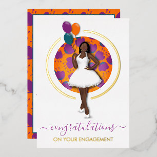 Invitación Con Relieve Metalizado ¡Felicidades por el compromiso! Mujer negra con gl