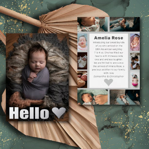 Invitación Con Relieve Metalizado Felicitación de bebé con foto collage de plata rea