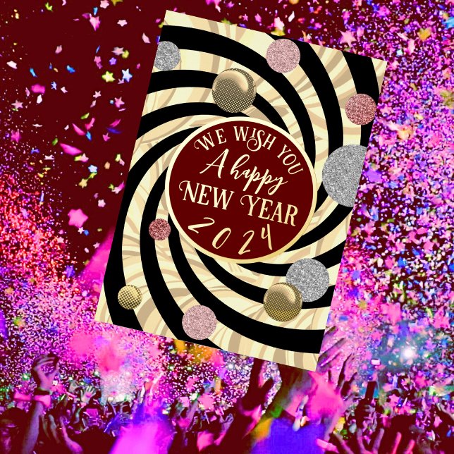 Invitación Con Relieve Metalizado Feliz Año Nuevo, espirales y burbujas (Subido por el creador)
