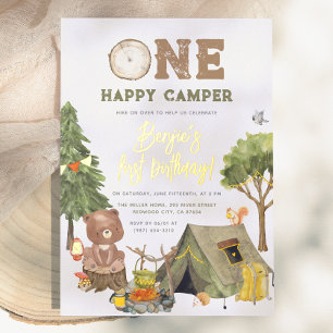 Invitación Con Relieve Metalizado Feliz Cumpleaños número uno al Brillante Niño Oso 
