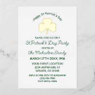 Invitación Con Relieve Metalizado Feliz Día de San Patricio