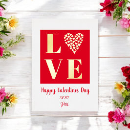 Invitación Con Relieve Metalizado Feliz día de San Valentín en rojo y oro con letra
