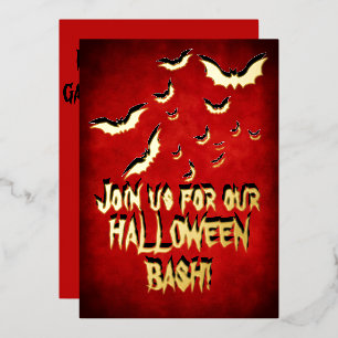 Invitación Con Relieve Metalizado Feliz Halloween Rojo Negro Dorado