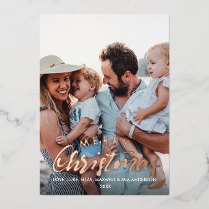 Invitación Con Relieve Metalizado FELIZ NAVIDAD Foto Personalizada de ORO ROSA