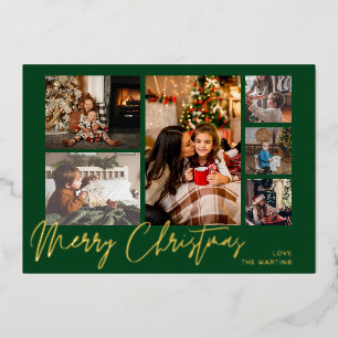Invitación Con Relieve Metalizado Feliz Navidad Lámina Dorada Multi Foto - Verde