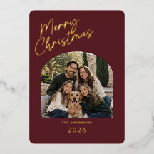 Feliz Navidad Moderno Rojo y Oro de Hoja