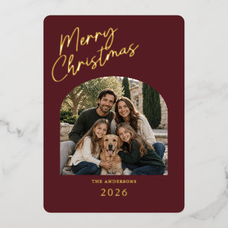 Invitación Con Relieve Metalizado Feliz Navidad Moderno Rojo y Oro de Hoja