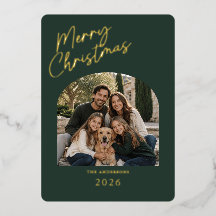 Feliz Navidad Moderno Verde y Dorado