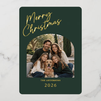 Invitación Con Relieve Metalizado Feliz Navidad Moderno Verde y Dorado