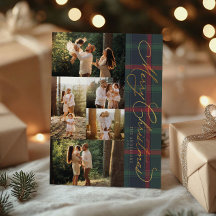 Feliz Navidad Plaid Foil Foto Familiar Vacaciones