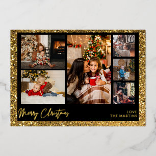 Invitación Con Relieve Metalizado Feliz Navidad Purpurina Dorada Falsa Fotos Múltipl