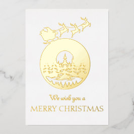 Invitación Con Relieve Metalizado Feliz Navidad Trineo de Santa y Árboles Personaliz