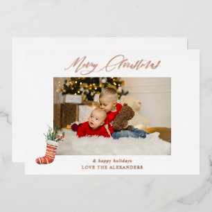 Invitación Con Relieve Metalizado Feliz Navidad y foto de calcetín - BM
