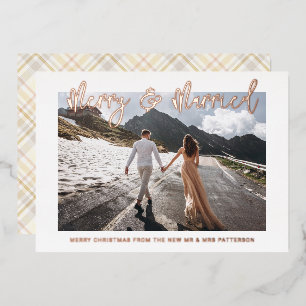 Invitación Con Relieve Metalizado Feliz y Casado Boda Sr y Sra Primer Navidad