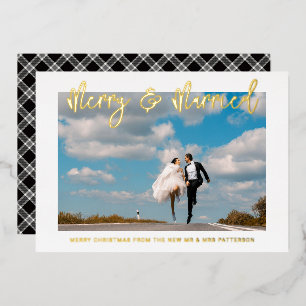 Invitación Con Relieve Metalizado Feliz y Casado Boda Sr y Sra Primera Navidad