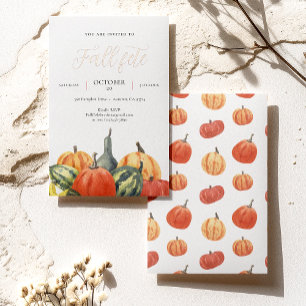 Invitación Con Relieve Metalizado Feria de Otoño Brillante Fiesta de Otoño Calabazas