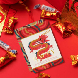 Invitación Con Relieve Metalizado Feriado de Año Nuevo Chino Rojo 2024