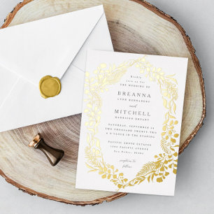 Invitación Con Relieve Metalizado Fern Eucalyptus Boda