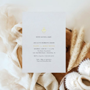 Invitación Con Relieve Metalizado Festejo de Baby Shower Neutral Moderno Minimalista