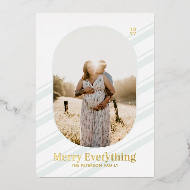 Invitación Con Relieve Metalizado Festín de oro y menta de rayas para navidad (Anverso)