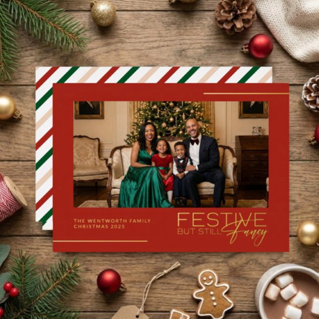 Invitación Con Relieve Metalizado Festive But Still Fancy Photo Foil Christmas Card (Festive But Still Fancy Photo Foil Christmas Card | Chic Photo Family Christmas Card)
