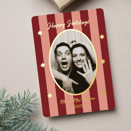 Invitación Con Relieve Metalizado Festive Red Striped Holiday Party