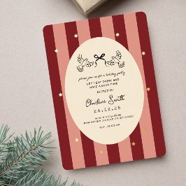 Invitación Con Relieve Metalizado Festive Red Striped Holiday Party Invitation