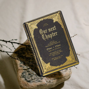 Invitación Con Relieve Metalizado Festividad de compromiso de libro de biblioteca de