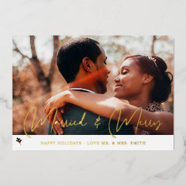 Invitación Con Relieve Metalizado Festividad de la foto de Merry y Married Holly
