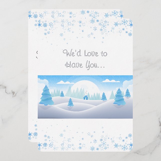 Invitación Con Relieve Metalizado Festividad de Navidades temáticos de invierno (Anverso/Reverso)