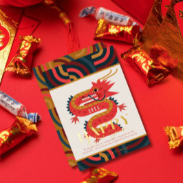 Invitación Con Relieve Metalizado Festividad Verde azulada de Año Nuevo de Dragon 20