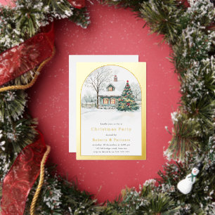 Invitación Con Relieve Metalizado Fiesta Arco de Papel de Oro Navideño