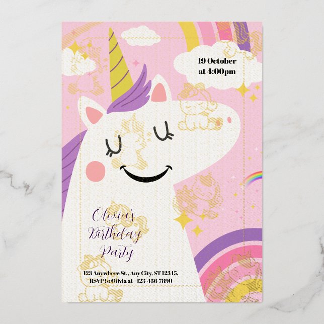 Invitación Con Relieve Metalizado fiesta burthday (Anverso)