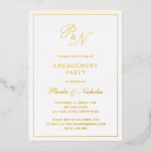 Invitación Con Relieve Metalizado Fiesta Clásica y Elegante de Compromiso